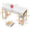 ODK Office Small Computer Desk: Home Table with Fabric Drawers & Storage Shelves, Modern Writing Desk, White, 48″x16″(White Marble + Gold Leg (No Mirror))