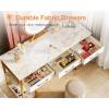 ODK Office Small Computer Desk: Home Table with Fabric Drawers & Storage Shelves, Modern Writing Desk, White, 48″x16″(White Marble + Gold Leg (No Mirror))