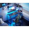 ODK Reversible Gaming Desk LED Lights, 40 Inch Computer Desk with Storage Shelves & Monitor Stand, Study Table for Home Office, Small Space Bedroom, Carbon Fiber Black(Carbon Fiber Black)