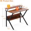 ODK Small Desk, 27.5 Inch Computer Desk for Small Spaces, Kids Desk with Storage, Study Table with Monitor Stand for Homeschool, Pink(Deep Brown)