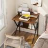 ODK Small Desk, 27.5 Inch Computer Desk for Small Spaces, Kids Desk with Storage, Study Table with Monitor Stand for Homeschool, Pink(Deep Brown)