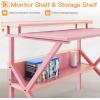ODK Small Desk, 27.5 Inch Computer Desk for Small Spaces, Kids Desk with Storage, Study Table with Monitor Stand for Homeschool, Pink(Pink)