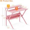 ODK Small Desk, 27.5 Inch Computer Desk for Small Spaces, Kids Desk with Storage, Study Table with Monitor Stand for Homeschool, Pink(Pink)