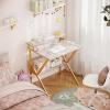 ODK Small Desk, 27.5 Inch Computer Desk for Small Spaces, Kids Desk with Storage, Study Table with Monitor Stand for Homeschool, Pink(White Marble)