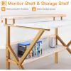 ODK Small Desk, 27.5 Inch Computer Desk for Small Spaces, Kids Desk with Storage, Study Table with Monitor Stand for Homeschool, Pink(White Marble)