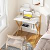 ODK Small Desk, 27.5 Inch Computer Desk for Small Spaces, Kids Desk with Storage, Study Table with Monitor Stand for Homeschool, Pink(White Marble)