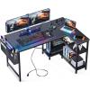 ODK 48 Inch Small L Shaped Gaming Computer Desk with Power Outlets, Corner Desk with Reversible Storage Shelves & PC Stand for Small Space, Modern Simple Home Office Table, Carbon Fiber Surface, Black(Black Or Dark Grey)
