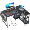 ODK 48 Inch Small L Shaped Gaming Computer Desk with Power Outlets, Corner Desk with Reversible Storage Shelves & PC Stand for Small Space, Modern Simple Home Office Table, Carbon Fiber Surface, Black(Black)
