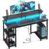ODK 48 inch Gaming Desk with LED Lights & Power Outlets, Computer Desk with Monitor Stand & Storage Shelves, CPU Stand, Home Office Desk, Black(Carbon Fiber Black)