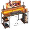 ODK 48 inch Gaming Desk with LED Lights & Power Outlets, Computer Desk with Monitor Stand & Storage Shelves, CPU Stand, Home Office Desk, Black(Vintage)