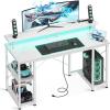 ODK 48 inch Gaming Desk with LED Lights & Power Outlets, Computer Desk with Monitor Stand & Storage Shelves, CPU Stand, Home Office Desk, Black(White)