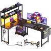 ODK 53 Inch L Shaped Desk with LED Lighting, Reversible Gaming Desk with Power Outlets, Cornor Computer Table with Storage Shelves & Bag & Iron Hook, Home Office Table for Writing, Study, Vintage(Black)