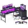 ODK 55-Inch L Shaped Gaming Desk with LED Lights & USB Power Outlets, Reversible Computer Desk with 4 Drawers, Corner Gamer Desk with CPU Shelf & Monitor Stand, Gaming Table for Bedroom, Black