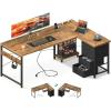 ODK 61” L Shaped Desk with 4 Drawers, Reversible Corner Desk with Storage, Gaming Table with Power Outlets, USB Ports, Computer Desk for Home Office, Study, Easy Assembly, Vintage Brown(Vintage Brown)