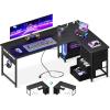 ODK 61” L Shaped Desk with 4 Drawers, Reversible Corner Desk with Storage, Gaming Table with Power Outlets, USB Ports, Computer Desk for Home Office, Study, Easy Assembly, Vintage Brown(Black)