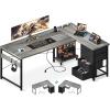 ODK 61” L Shaped Desk with 4 Drawers, Reversible Corner Desk with Storage, Gaming Table with Power Outlets, USB Ports, Computer Desk for Home Office, Study, Easy Assembly, Vintage Brown(Gray Oak)