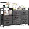ODK Dresser with Charging Station, 52-Inch Long Dresser for Bedroom with 8 Storage Drawers, Fabric Dressers Chests of Drawers with Sturdy Steel Frame and Wooden Top, Vintage and Black(Black and Dark Grey)