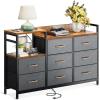 image:imageODK Dresser with Charging Station 52Inch Long Dresser for Bedroom with 8 Storage Drawers Fabric Dressers Chests of Drawers with Sturdy Steel Frame and Wooden Top Vintage and BlackVintage and Dark Grey