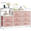 ODK Dresser with Charging Station, 52-Inch Long Dresser for Bedroom with 8 Storage Drawers, Fabric Dressers Chests of Drawers with Sturdy Steel Frame and Wooden Top, Vintage and Black(White and Pink)