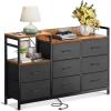 image:imageODK Dresser with Charging Station 52Inch Long Dresser for Bedroom with 8 Storage Drawers Fabric Dressers Chests of Drawers with Sturdy Steel Frame and Wooden Top Vintage and BlackVintage and Black