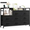 ODK Dresser with Charging Station, 52-Inch Long Dresser for Bedroom with 8 Storage Drawers, Fabric Dressers Chests of Drawers with Sturdy Steel Frame and Wooden Top, Vintage and Black(Black)