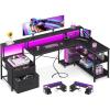 ODK L Shaped Desk with File Drawer, 66″ Reversible L Shaped Computer Desk with Power Outlet & LED Strip, Office Desk with Storage Shelves, Gaming Desk with Monitor Shelf, Corner Desk, Vintage(Black)