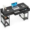 ODK Office Small Computer Desk: Home Table with Fabric Drawers & Storage Shelves, Modern Writing Desk, White, 48″x16″(Black)