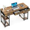 ODK Office Small Computer Desk: Home Table with Fabric Drawers & Storage Shelves, Modern Writing Desk, White, 48″x16″(Vintage)