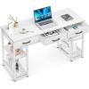 ODK Office Small Computer Desk: Home Table with Fabric Drawers & Storage Shelves, Modern Writing Desk, White, 48″x16″(White)