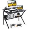 ODK Small Desk, 27.5 Inch Computer Desk for Small Spaces, Kids Desk with Storage, Study Table with Monitor Stand for Homeschool, Pink(Black)