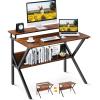 ODK Small Desk, 27.5 Inch Computer Desk for Small Spaces, Kids Desk with Storage, Study Table with Monitor Stand for Homeschool, Pink(Deep Brown)