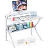 ODK Small Desk, 27.5 Inch Computer Desk for Small Spaces, Kids Desk with Storage, Study Table with Monitor Stand for Homeschool, Pink(Pure White)