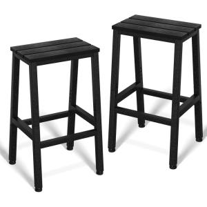 ODK 26 Inch Outdoor Bar Stools Set of 2, Patio Counter Height Stools with Weather Resistant Waterproof, Garden, Kitchen, Yard, Balcony, Black