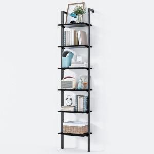 ODK 6-Tier Ladder Shelf, Book Shelf with Metal Frame, Bookcase for Living Room, Home Office, Kitchen & Bedroom, Space Saving Freestanding Organizer Rack, Black (10″ D x 24″ W x 87″ H)(Black)