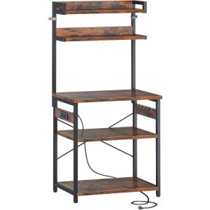 ODK Bakers Rack with Power Outlet, Coffee Bar with Storage 5-Tiers, Microwave Stand Kitchen Rack 16.5 * 23.6 * 59 inches, Kitchen Shelf, Rustic Brown