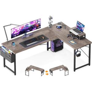 ODK L Shaped Desk, 66″ Computer Corner Desk, Gaming Desk, Home Office Writing Desk with Monitor Shelf, Space-Saving Workstation Table, Modern Simple Wooden Table, Gray Oak(Gray Oak)