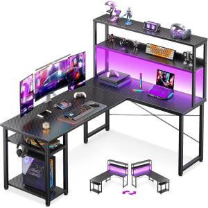 ODK L Shaped Gaming Desk with Hutch, Computer Desk with Storage Shelves, 66″ L Shaped Desk for Home Office, Corner Desk with Headphone Hook, Black(Black)