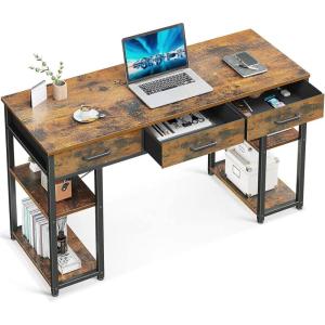 ODK Office Small Computer Desk: Home Table with Fabric Drawers & Storage Shelves, Modern Writing Desk, White, 48″x16″(Vintage)