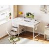 ODK Computer Desk with 6 Drawers, 40 Inch Small Desk with Storage, Reversible Desk with Headphone Hook for Home Office, Work Study Table for Bedroom, White(White)