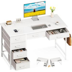 ODK Computer Desk with 6 Drawers, 40 Inch Small Desk with Storage, Reversible Desk with Headphone Hook for Home Office, Work Study Table for Bedroom, White(White)