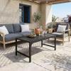 ODK Outdoor Coffee Table with Double-Layer Storage, Rectangle Weather-Resistant Patio Coffee Table for Garden, Balcony, Hot Tub, Poolside, Heavy-Duty Metal Frame, Black(Black)