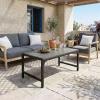 ODK Outdoor Coffee Table with Double-Layer Storage, Rectangle Weather-Resistant Patio Coffee Table for Garden, Balcony, Hot Tub, Poolside, Heavy-Duty Metal Frame, Black(Grey)