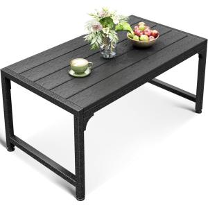 ODK Outdoor Coffee Table with Double-Layer Storage, Rectangle Weather-Resistant Patio Coffee Table for Garden, Balcony, Hot Tub, Poolside, Heavy-Duty Metal Frame, Black(Black)
