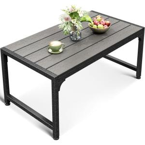 ODK Outdoor Coffee Table with Double-Layer Storage, Rectangle Weather-Resistant Patio Coffee Table for Garden, Balcony, Hot Tub, Poolside, Heavy-Duty Metal Frame, Black(Grey)