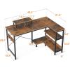 ODK L Shaped Computer Desk with Storage Shelves, 47 inch L-Shaped Corner Desk with Iron Hook for Small Space, Modern Simple Writing Study Table for Home Office, Rustic Brown