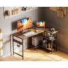 ODK L Shaped Computer Desk with Storage Shelves, 47 inch L-Shaped Corner Desk with Iron Hook for Small Space, Modern Simple Writing Study Table for Home Office, Rustic Brown