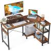 ODK L Shaped Computer Desk with Storage Shelves, 47 inch L-Shaped Corner Desk with Iron Hook for Small Space, Modern Simple Writing Study Table for Home Office, Rustic Brown
