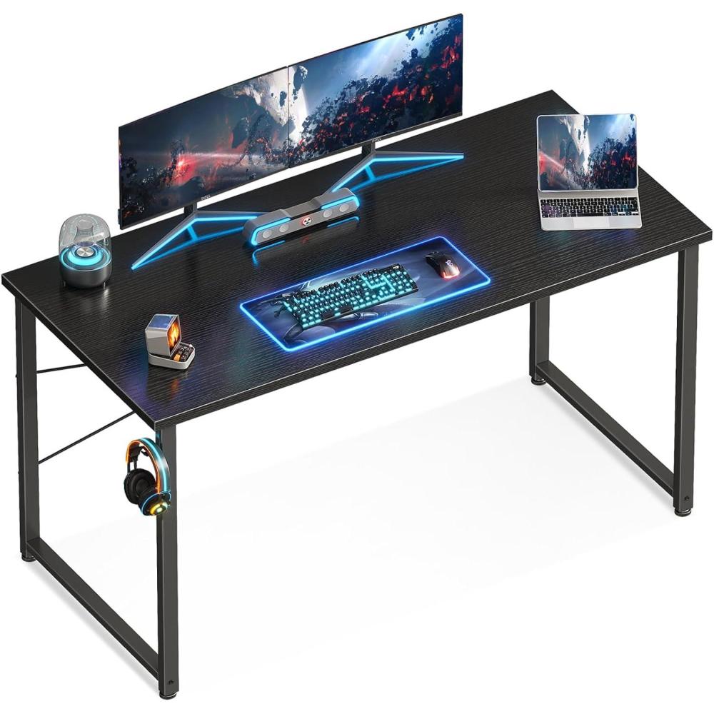 image:imageCasaottima 48 Inch Small Computer Desk for Home Office Study Writing Table for Small Spaces Simple Modern Desk with Headphone Hooks Pure BlackDeep Black