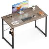 Casaottima 48 Inch Small Computer Desk for Home Office, Study Writing Table for Small Spaces, Simple Modern Desk with Headphone Hooks, Pure Black(Grey Oak)