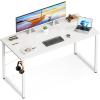 Casaottima 48 Inch Small Computer Desk for Home Office, Study Writing Table for Small Spaces, Simple Modern Desk with Headphone Hooks, Pure Black(White)